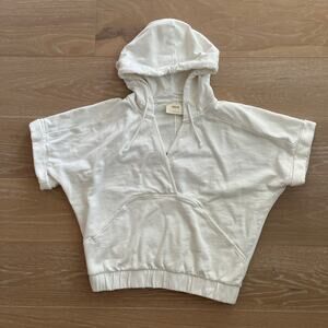 Anthropologie Maeve Ivory Cropped Boxy Hooded French Terry Sweatshirt XS/Small
